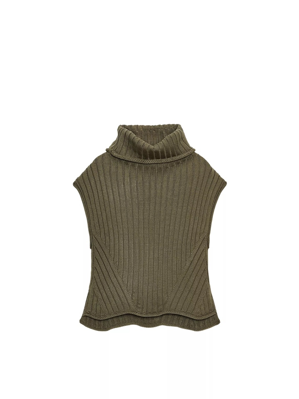 Zara Olive Ribbed Sleeveless Turtleneck Layer